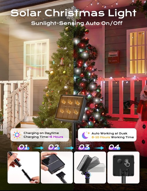 Brightown Solar C6 Strawberry String Lights - 22.64ft, 50 LEDs, Red & White | Outdoor Christmas Decor