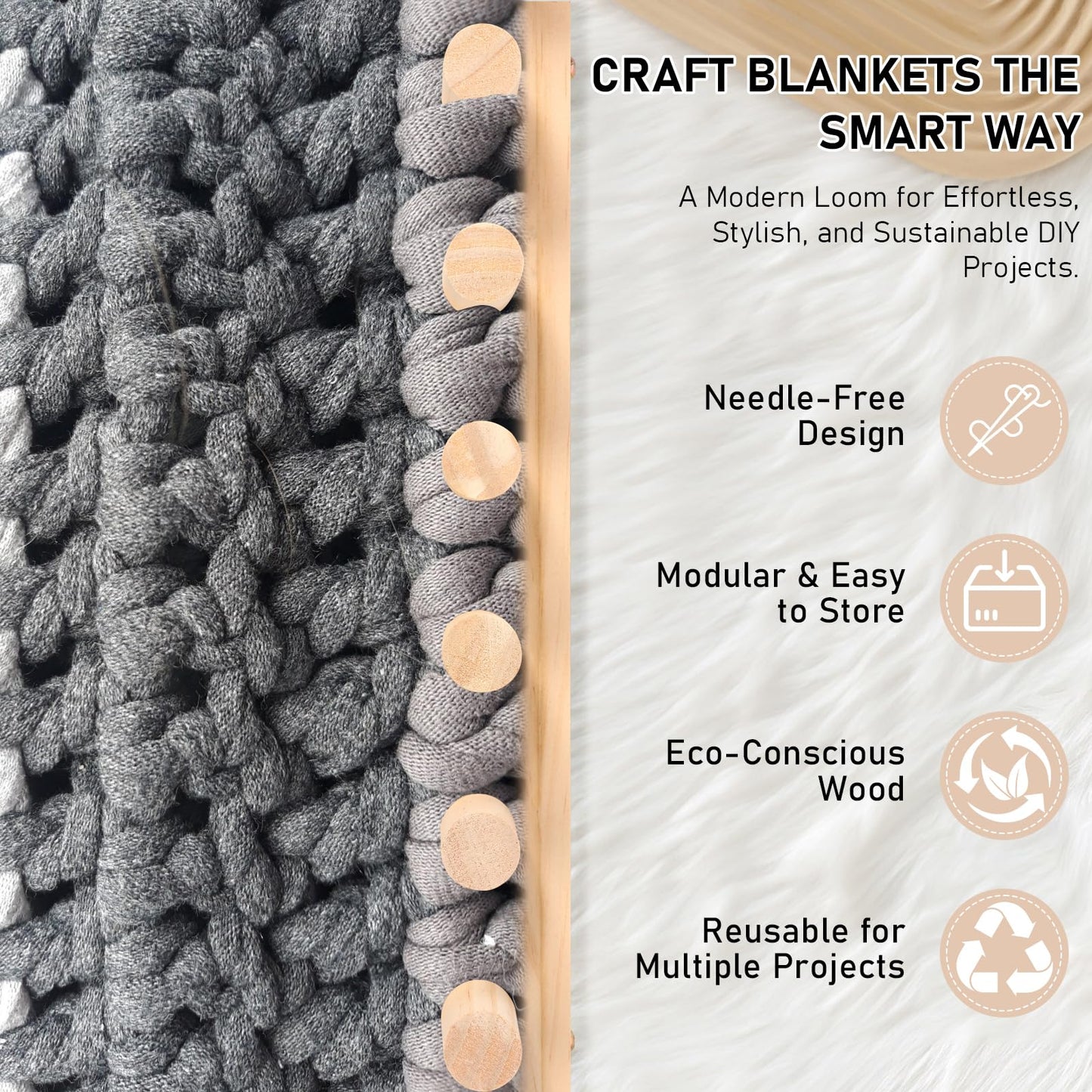 WHQLANG 47 Inch Chunky Knitting Blanket Loom, Reusable Weaving Frame for Sofa Blanket,Bed Runners,Shawls, Adjustable Size,No Needles, Portable DIY Hand Knitting Kit for Beginners