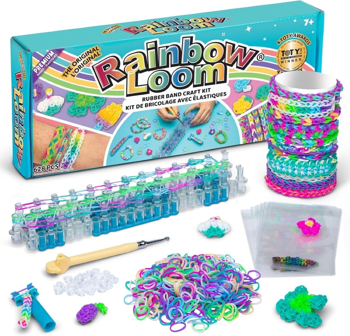 Rainbow Loom Original Rubber Band Bracelet Making Kit - 628 Pcs Loom Kit with Loom Board, Metal Hook, 600 Bands, C-Clips - Ages 7+, 2014 Toy of the Year