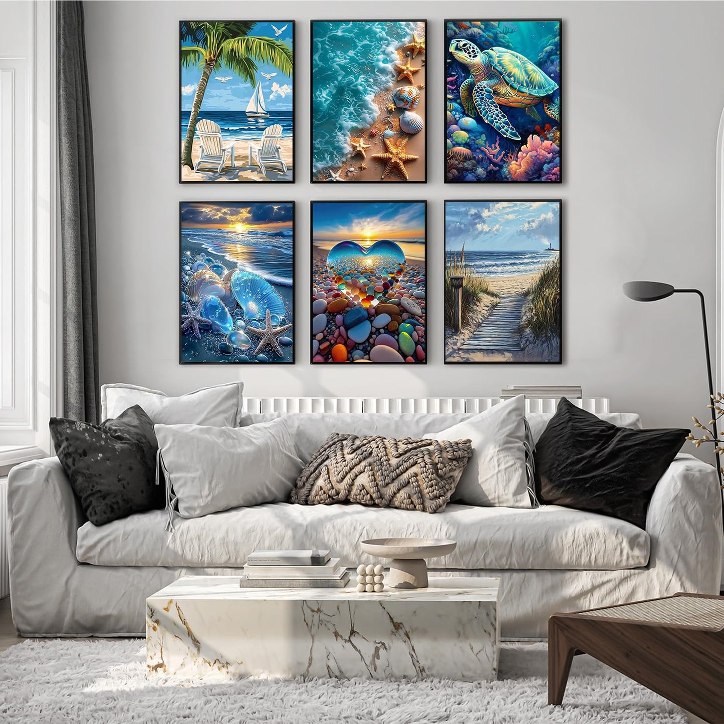 EIBEILI 6 Pack Diamond Painting Kits for Adults, Beach Diamond Art Kits for Beginners,DIY Full Rhinestone 5D Diamond dots (Gemstone Craft), Home Wall Decoration (12x16 inch)