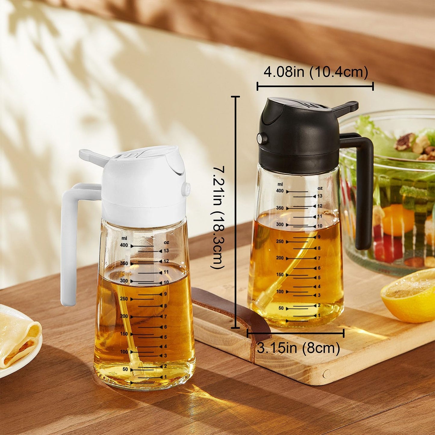 TrendPlain 16oz Glass Olive Oil Sprayer - 2-in-1 Dispenser for Cooking & BBQ - Black