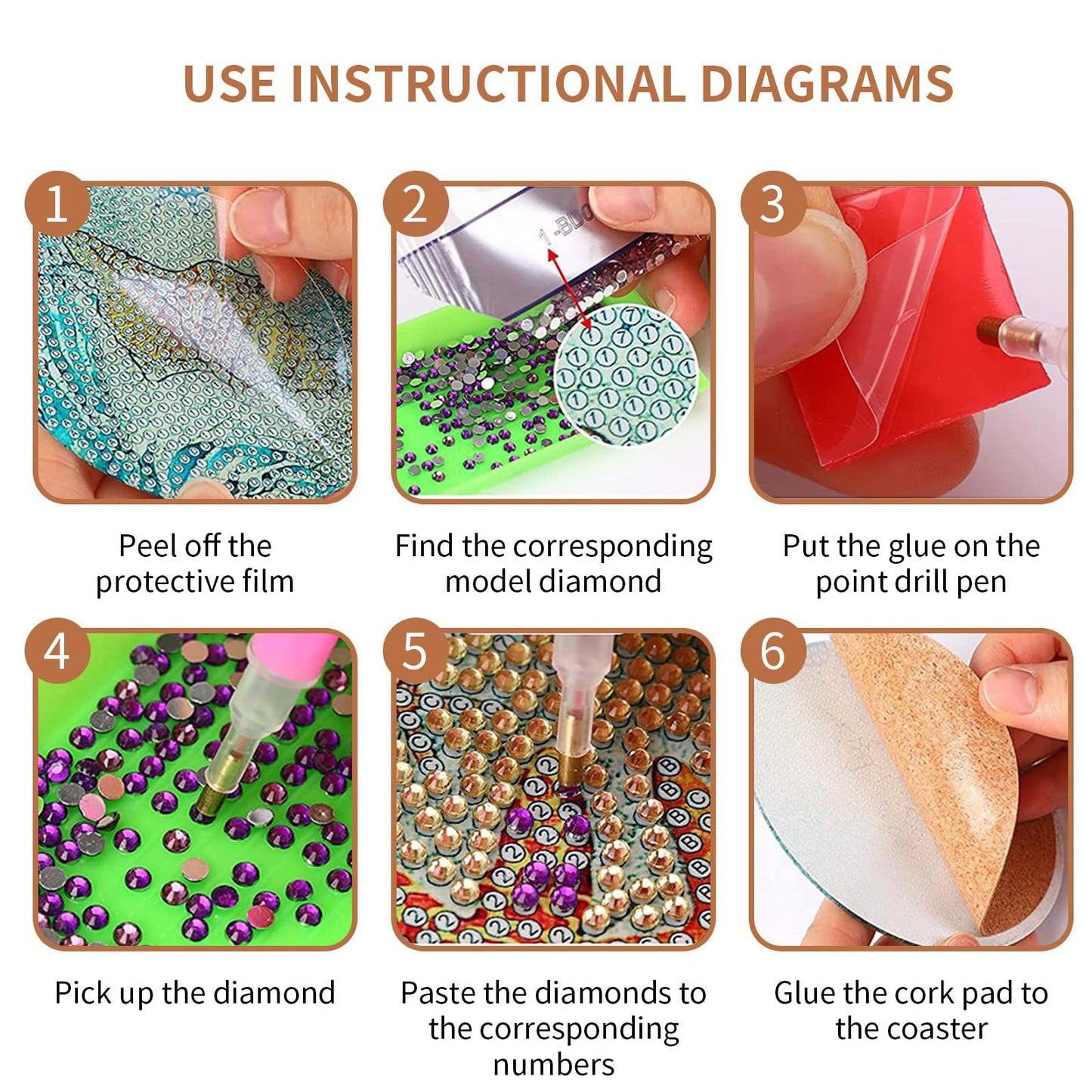 PERFECTSIGHT 8 Pcs DIY Diamond Art Painting Coasters with Holder, Cute Diamond Paint Coaster Kits for Adults, Kawaii Full Drill Diamond Art Craft Paint by Number Non Slip Coaster - Multicolor Cats