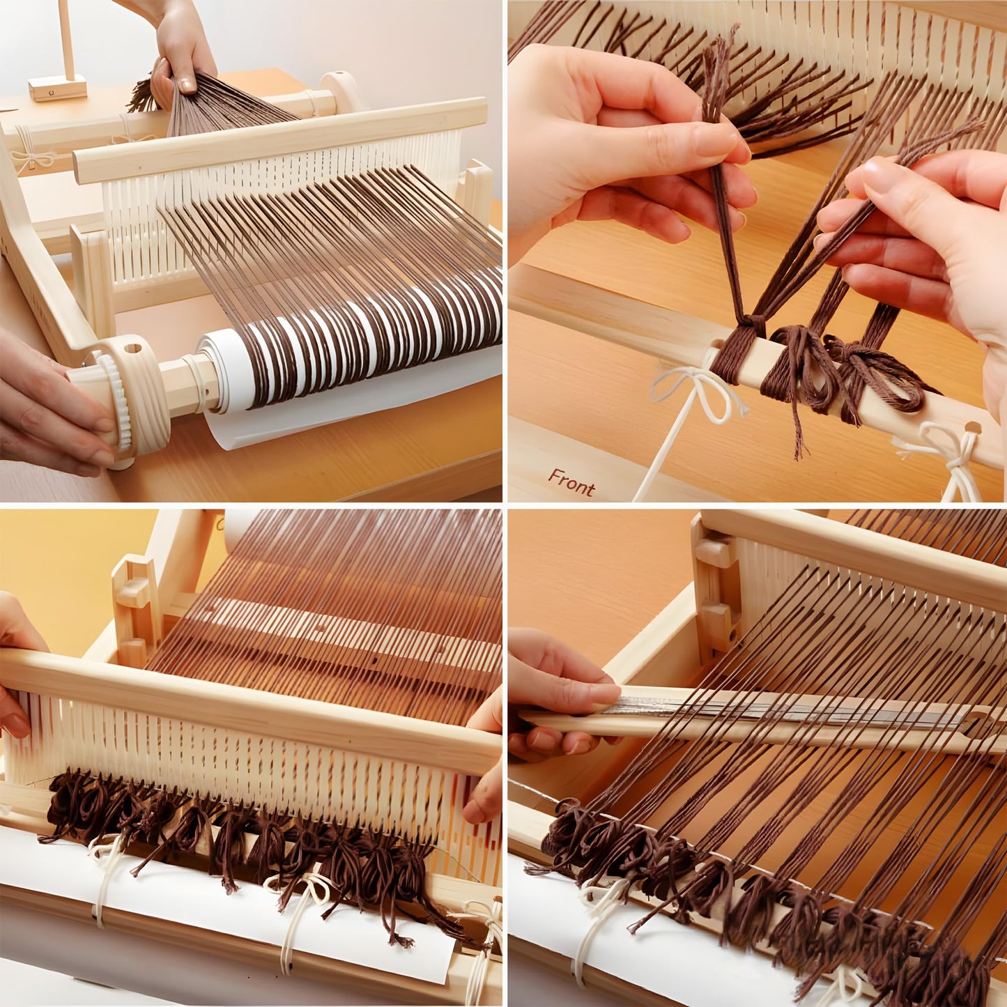 12 Inch Wooden Weaving Loom Kit for Adults Beginners, Multi-Craft Frame Loom with Rigid Heddle Shed Stick & Yarn Stand, Portable Warping Threads Loom with Adjustable Pegs and Weaving Tools