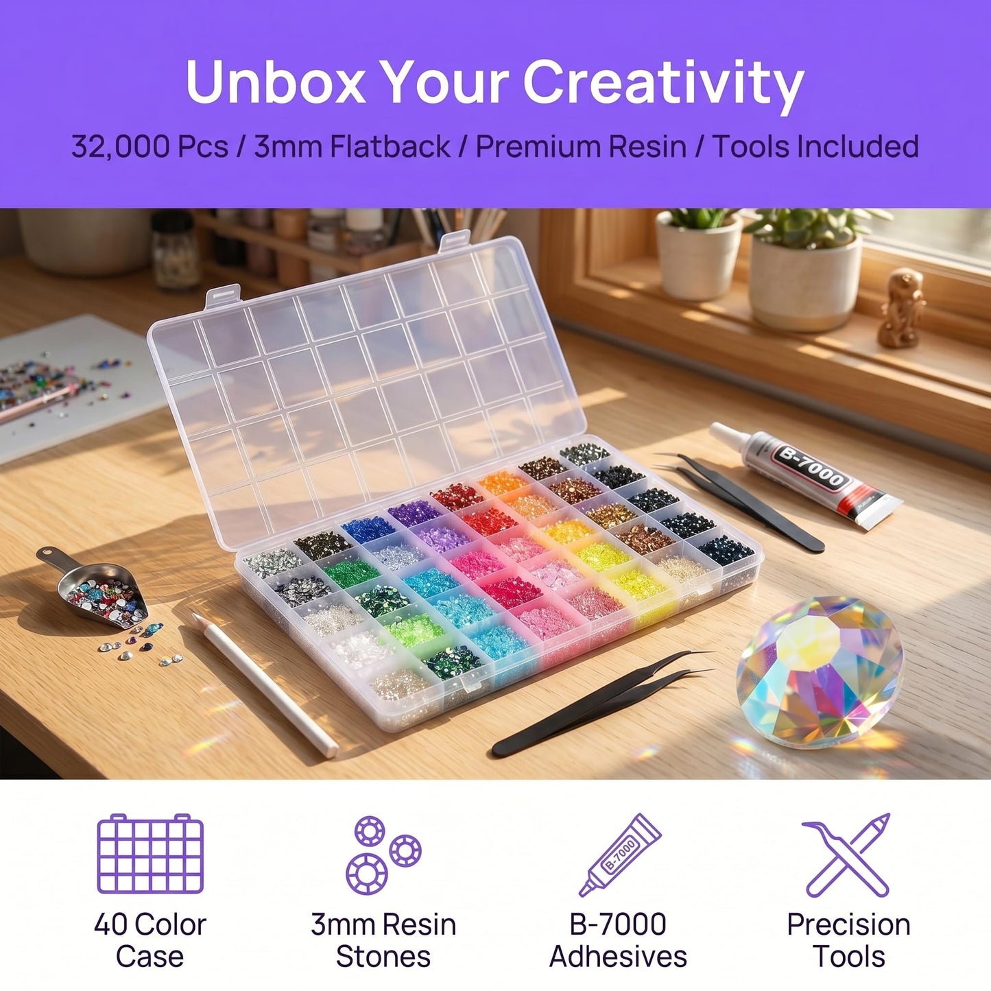 Bedazzler Kit with Rhinestones, Colorful DIY Resin Rhinestone Kit for Bedazzling, Resin Jelly Rhinestones for Bedazzling Kit for Diamond Art Bedazzled Nail Art Crafting Makeup (32000)