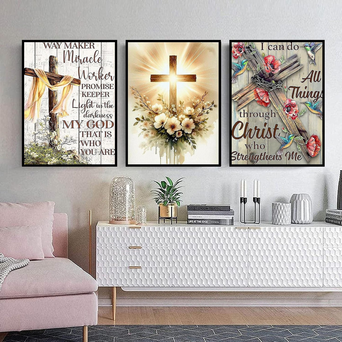 mrpwnle 3 Pack Religious Cross Diamond Art Kits for Adults, Jesus Christ Cross Diamond Painting Kit for Adults Beginners, DIY Full Drill Gem Art Crafts Kit Home Wall Decor Gifts 11.8x15.7 inch
