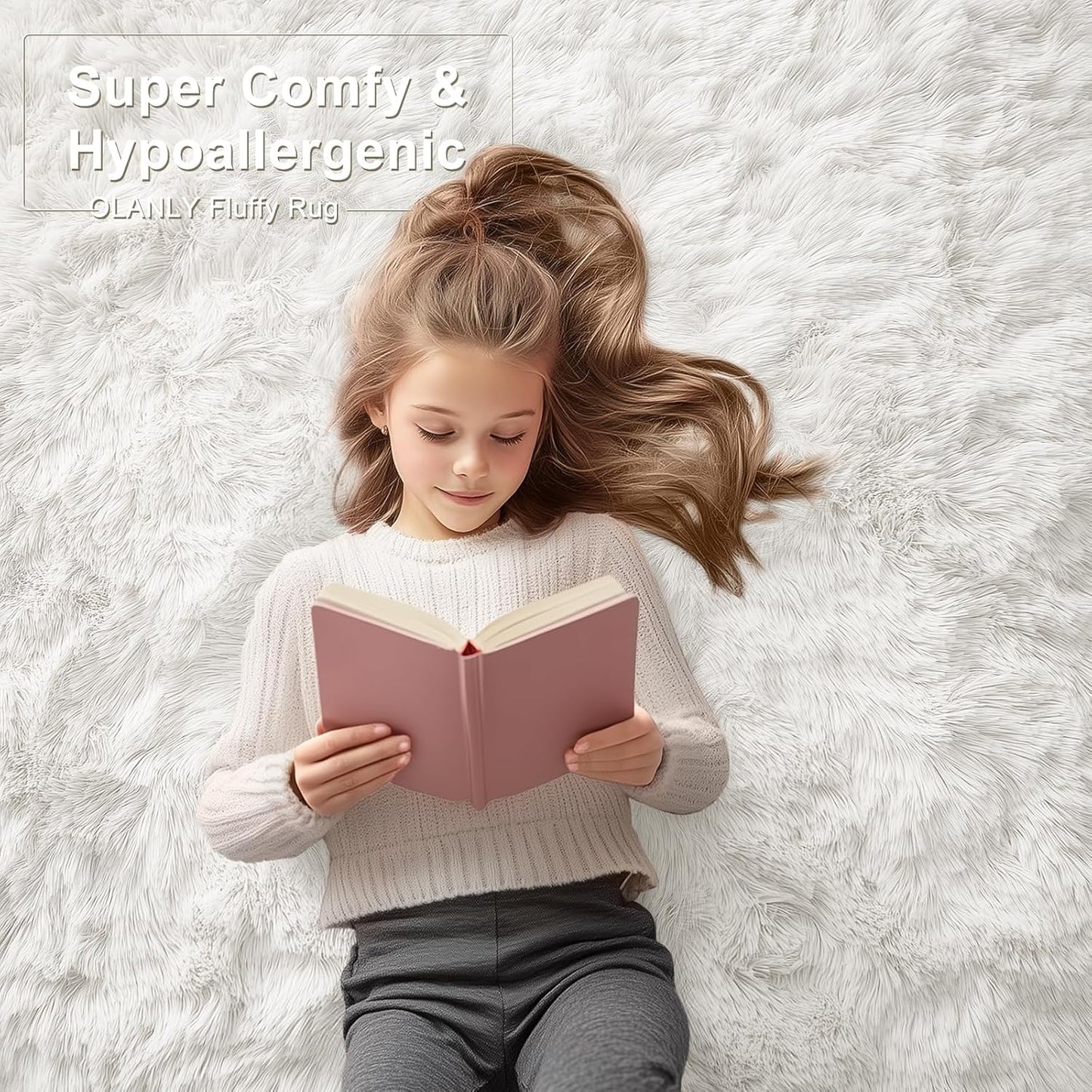 OLANLY Runner Rugs - Machine Washable Soft Fluffy Shaggy Design for Hallway & Bedroom | Ivory