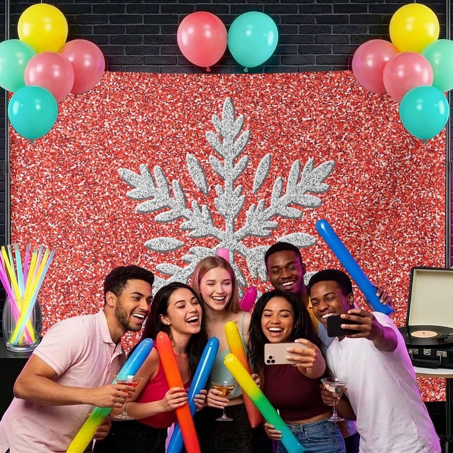 Generic 10 8 Modern Themed Photo Backdrop for Photoshoot, x FT Winter Watercolor Sparkling Snowflake Pattern Photo