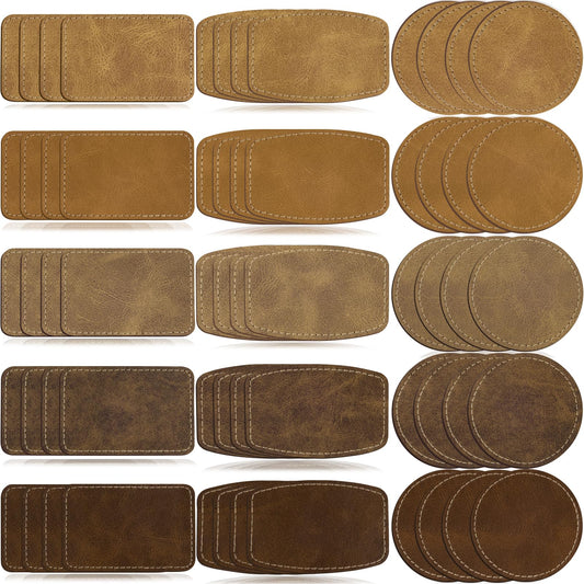 iFForce 60pcs Blank Patches for Laser Engraving & Iron On | PU Leather Repair Patches | Khaki & Brown 5 Colors 3 Shapes | Fix Hats, Jeans, Backpacks, Bags, Jackets | DIY Crafters & Designers