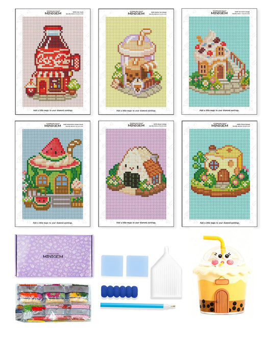 forever young Minigem Diamond Art Kits for Beginners, 6 Pcs Tea Time Cottage Resin Square Diamond Painting Kits for Adults, 2-Hour Canvas Small Diamond Art Kits for Adults (5x7 Inch)
