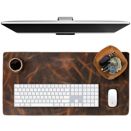 ELIZO Leather Desk Pad Real Leather Desk Mat Desk Cover Desk Blotter Desk Protector Large Computer Mat for Keyboard Gaming Mouse Pad (2-Layer 3mm) Table Laptop Mat Office Desktop Accessories