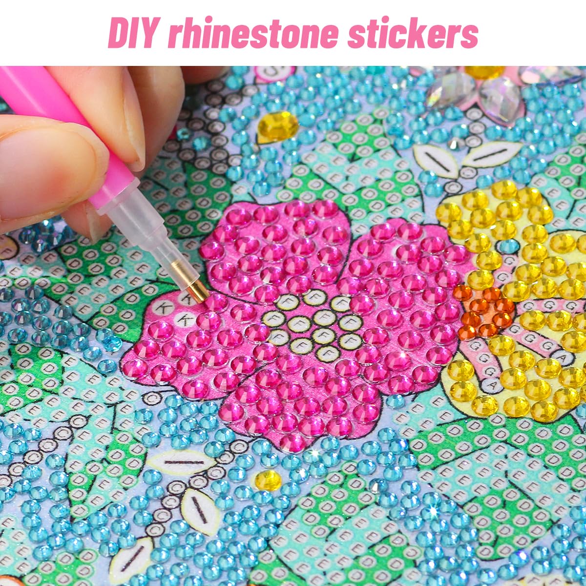 ZUYUSUT Blossomy Flower Diamond Art Painting Kits for Kids with Wooden Frame Girls Art Crafts Rhinestone Gem by Number Kits for Home Wall Decoration