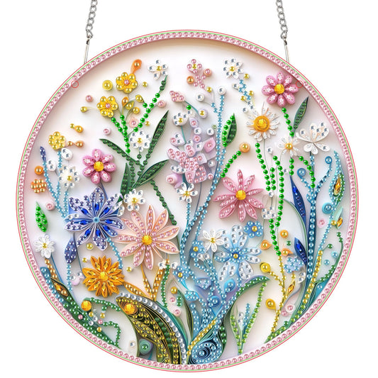 SKRYUIE Flower Hanging Diamond Art Kits for Adults Pendant Suncatcher, Special Shaped Crystal DIY Pearl Diamond Painting Kit, Gift for Mother Spring Summer Window Wreath Decor 7.5 x 7.3 Inch