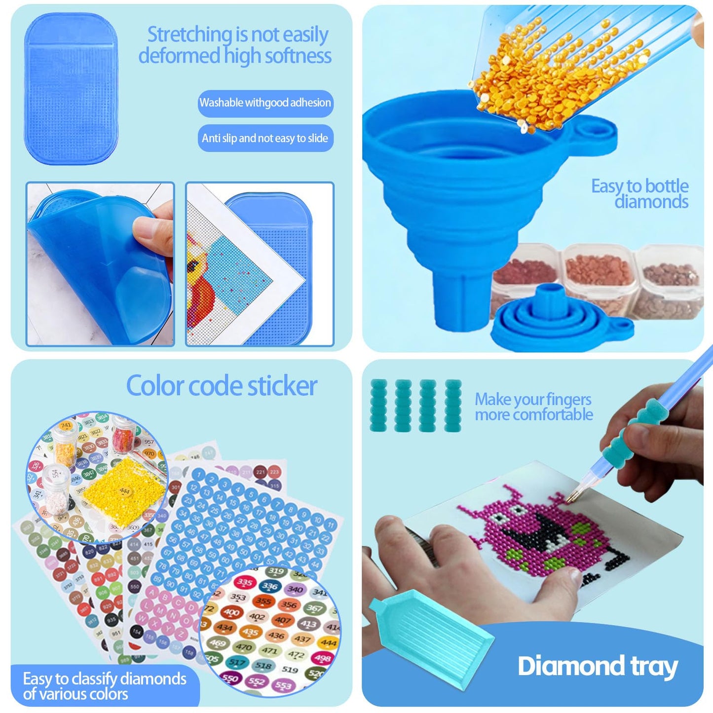 DNSGOOR 244Pcs All Inclusive Diamond Art Accessories Kit Diamond Painting A3 LED Light Pad Set with Diamond Art Sealer Glue Stand Storage Case Pens 5D Painting Tools for DIY Drill Craft