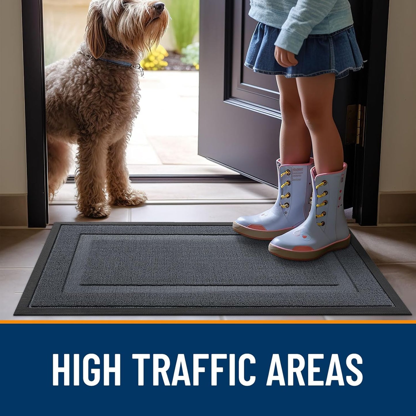 OLANLY Indoor Outdoor Front Door Mat - Waterproof All-Season Doormat, Easy Clean, 29.5x17, Charcoal Gray
