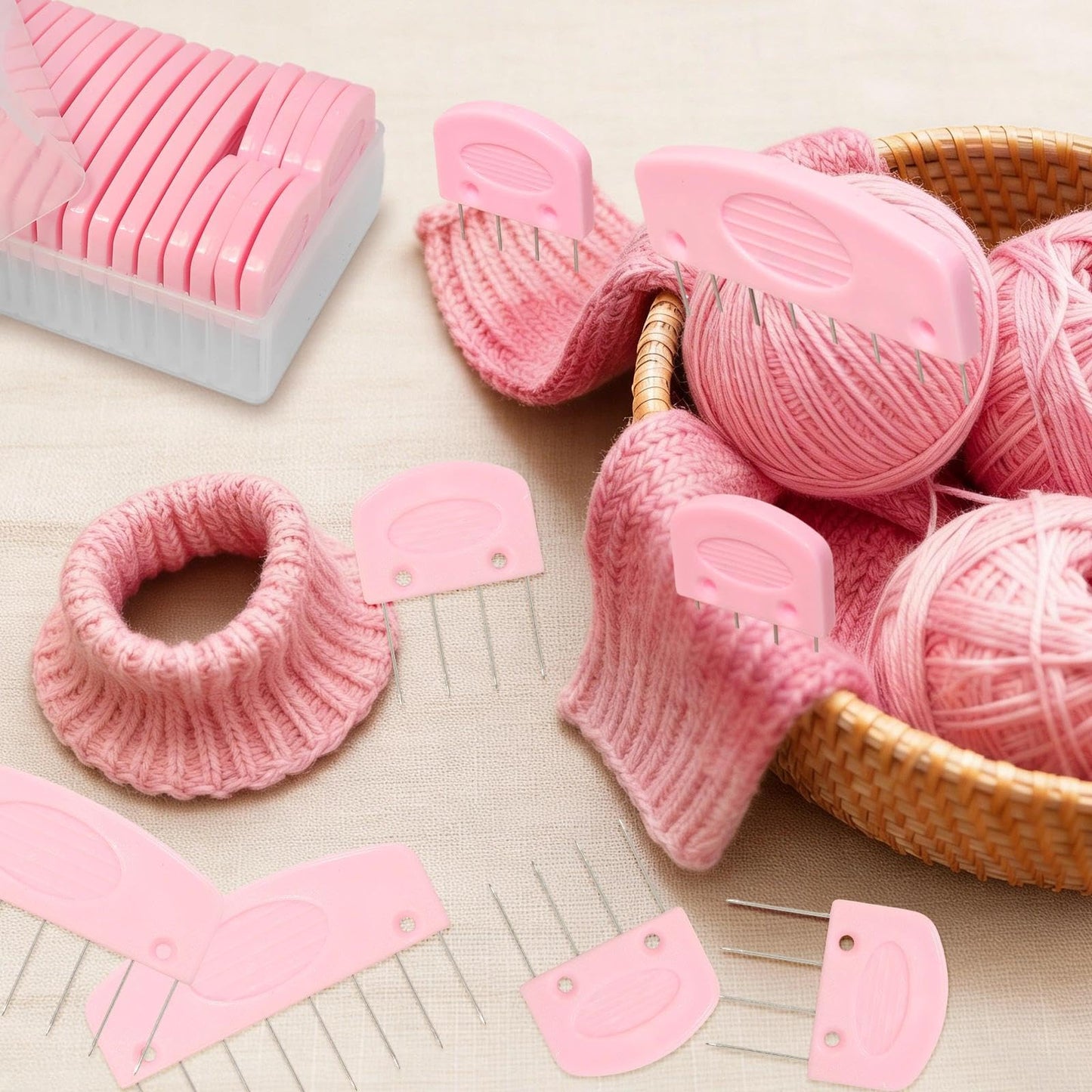 Hollima 20 Pcs Blocking Pins for Knitting, Pink Knit Blocking Combs Kit for Block Knitting Mats Crochet Projects Lace Needlework Sewing Tool Device