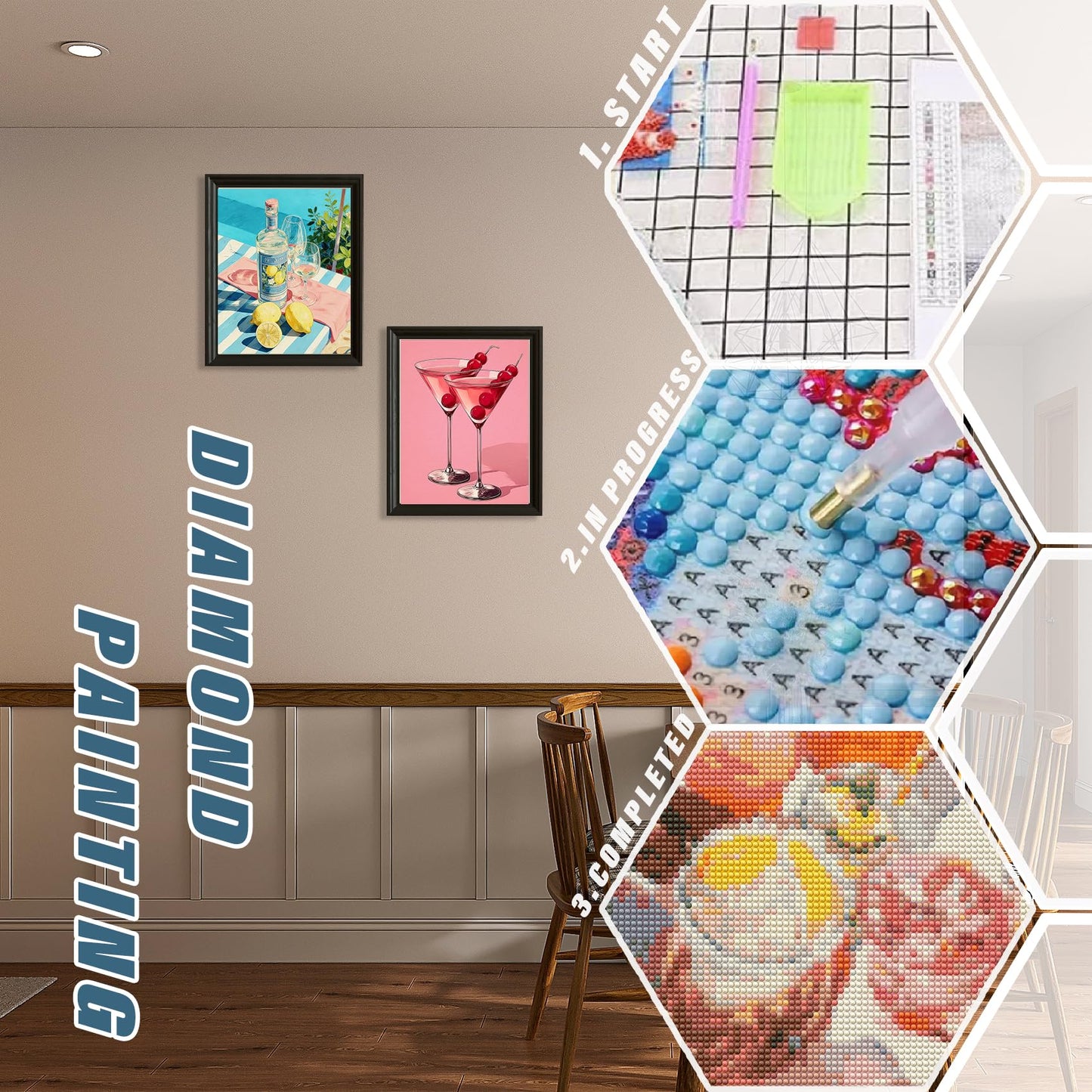 Qykwz 4 Pcs Trendy Cocktail Party Diamond Painting Kits for Adults, Retro High Heels Vibrant Summer Cocktail Diamond Art Kits, DIY Full Drill Gem Art Kit for Home Wall Decor, 9.8x11.8 Inch