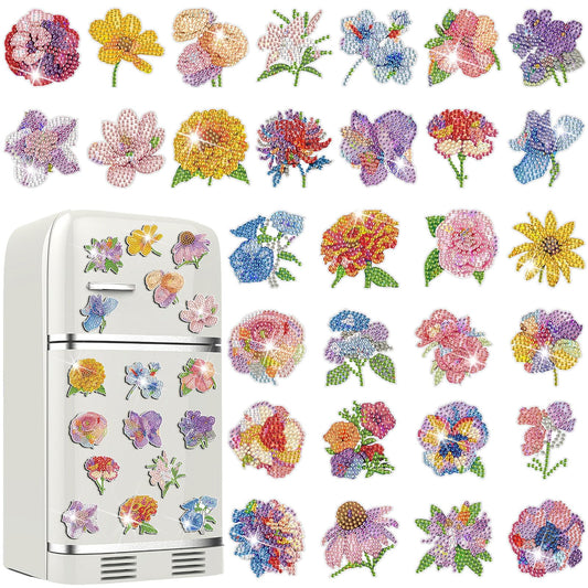Xuhal 30 Pcs Spring Flower Diamond Painting Magnets Wildflower Diamond Art Magnets Kits for Adults 5D Rhinestone Watercolor Floral Refrigerator Magnetic Stickers for DIY Crafts Fridge Spring Gifts