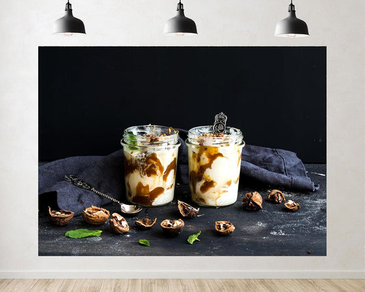 TryKid 10x7ft Yogurt Parfait Backdrop Walnut Caramel Sauce Mint Healthy Dessert Scene Photography Background Gourmet