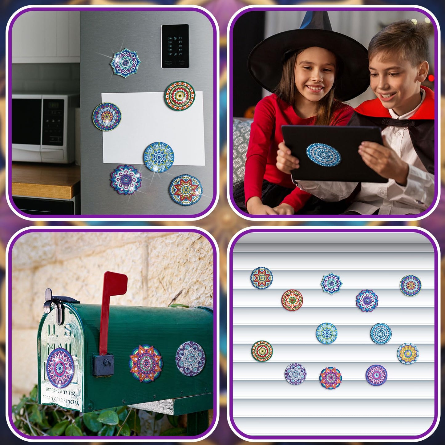 Zonon 12 Pcs Refrigerator Diamond Painting Magnets Easy Diamond Art Painting Magnetic Stickers Kits Fridge Magnets for Adults DIY Home Decors(Classic Mandala)