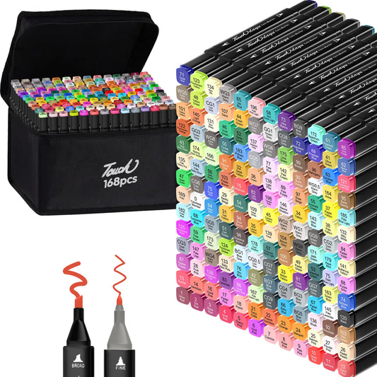 Alcohol Markers,168 Colors Dual Tip Art Marker,Drawing Sketching Coloring Artist Pens and Underlining,Art Markers for Adults Drawing Marker Coloring Painting Perfect with Broad and Fine Tips for Adult
