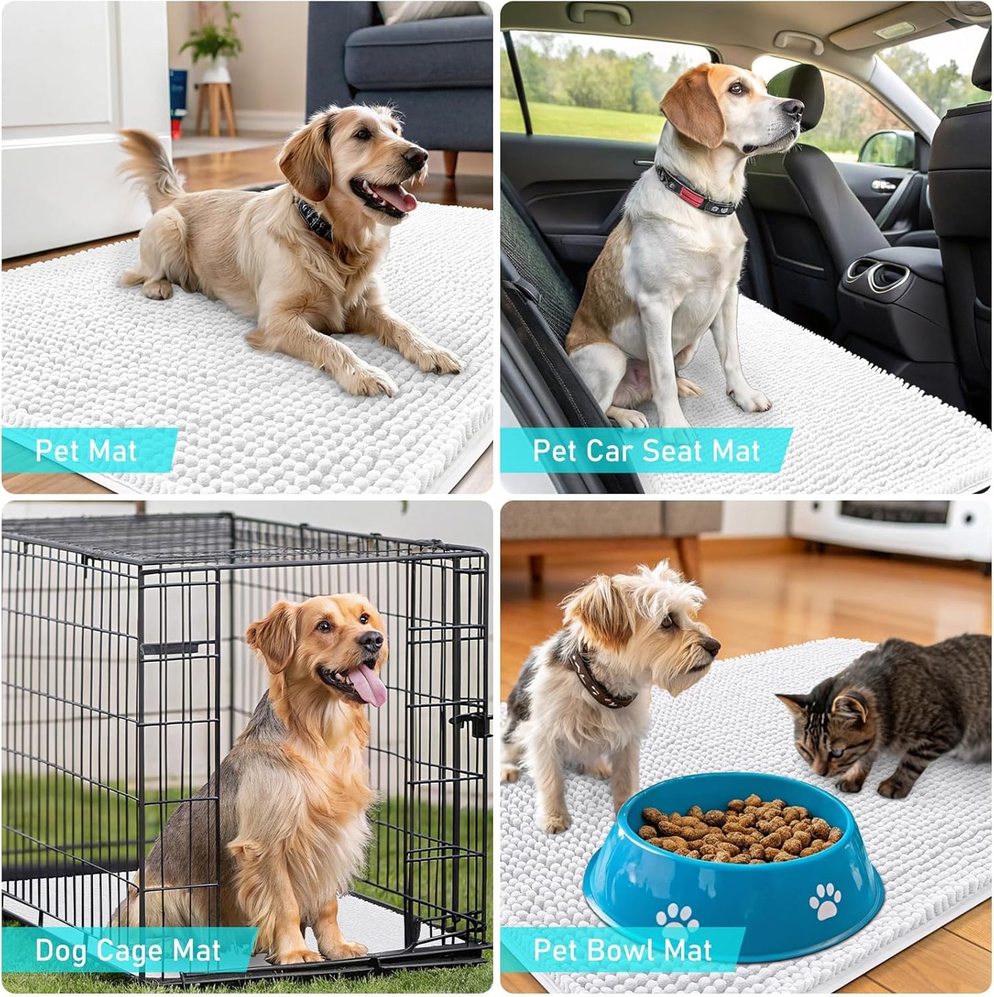 OLANLY Dog Door Mat - Absorbent Non-Slip Washable Chenille Mat for Muddy Paws | 59x32 Inches, White