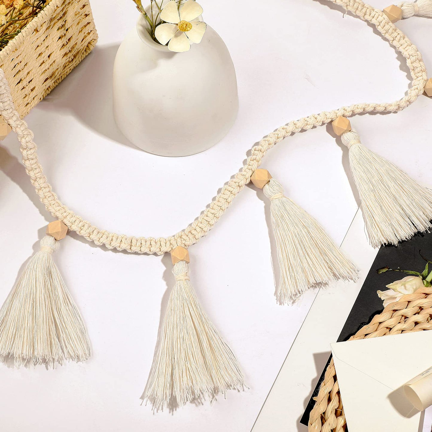 Tatuo Boho Macrame Tassel Garland for Classroom Decor Hanging Tassel Garland Bunting Boho Classroom Decor for Nursery Room Birthday Party Bedroom Dorm(4 Pieces,47.2 Inch)