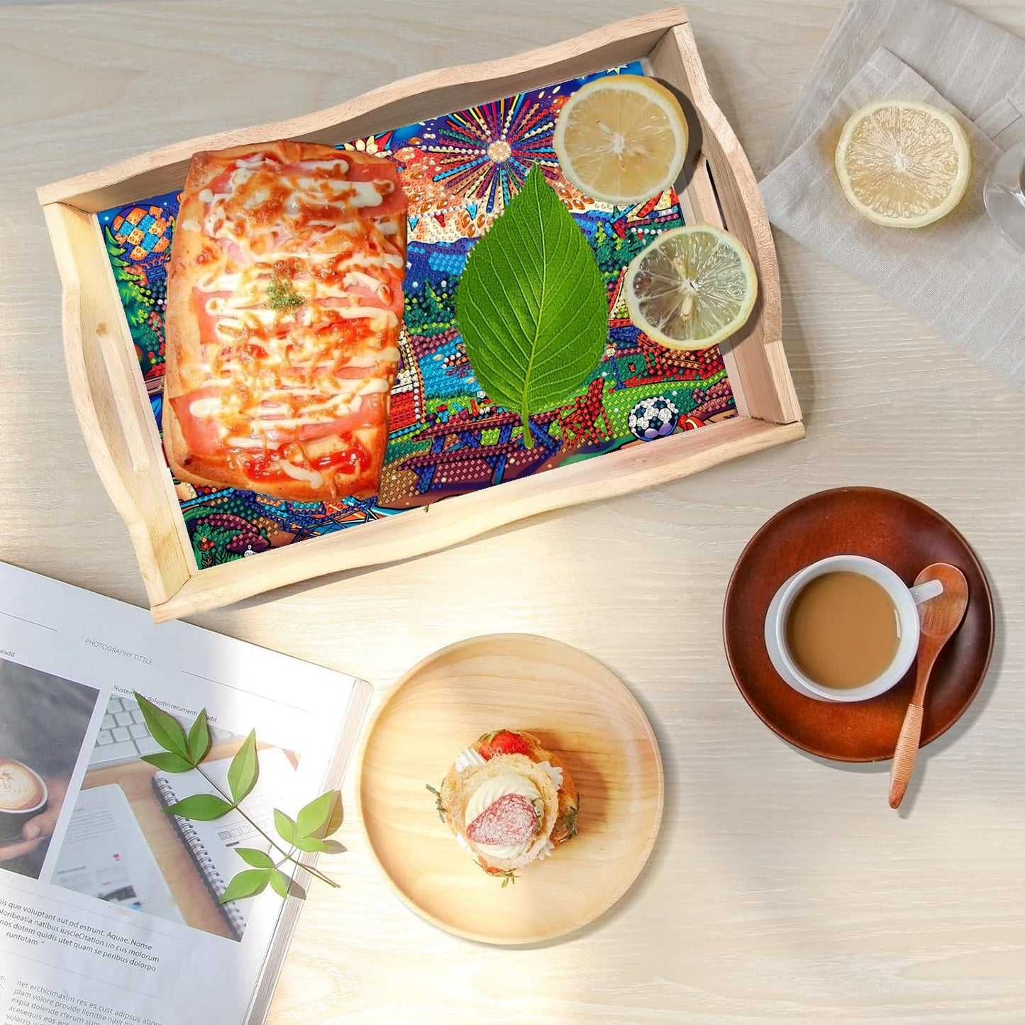 DOTSOPS 5D Diamond Art Kits for Adults Wooden Serving Tray with Handle Special Diamond Painting Plate Big Gem Dots Paint by Numbers Crafts Kits for Living Room Carnival 7.8x11.8 Inches