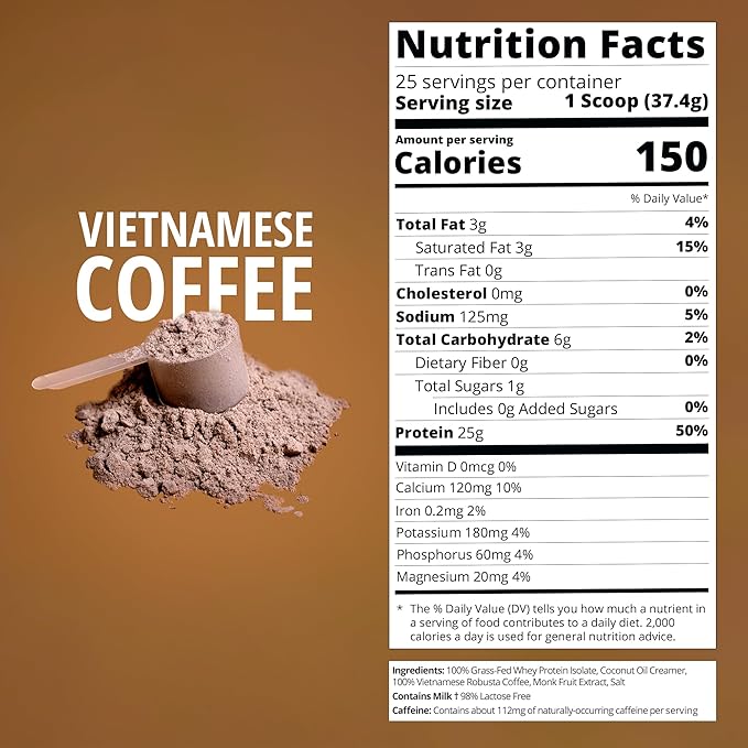 Boba Tea Protein Vietnamese Coffee | 25g Grass-Fed Whey Protein Isolate Powder | 112mg Caffeine | Gluten-Free & Soy-Free Bubble Tea Drink | Real Ingredients & Lactose-Free Protein Drink | 25 Servings