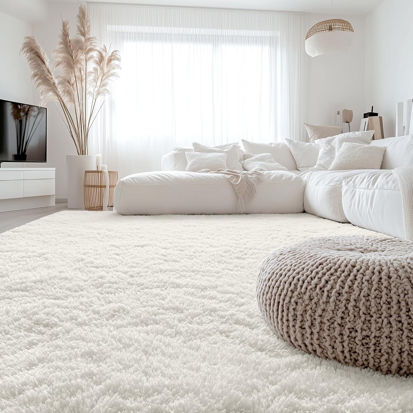 OLANLY Large Area Rug - Soft Fluffy Shaggy Indoor Carpet for Living Room & Bedroom | Ivory 7x11