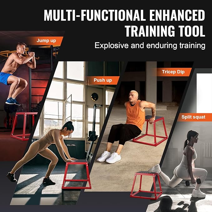 VEVOR Plyometric Jump Box, 18 Inch Plyo Box, Steel Plyometric Platform and Jumping Agility Box, Anti-Slip Fitness Exercise Step Up Box for Home Gym Training, Conditioning Strength Training