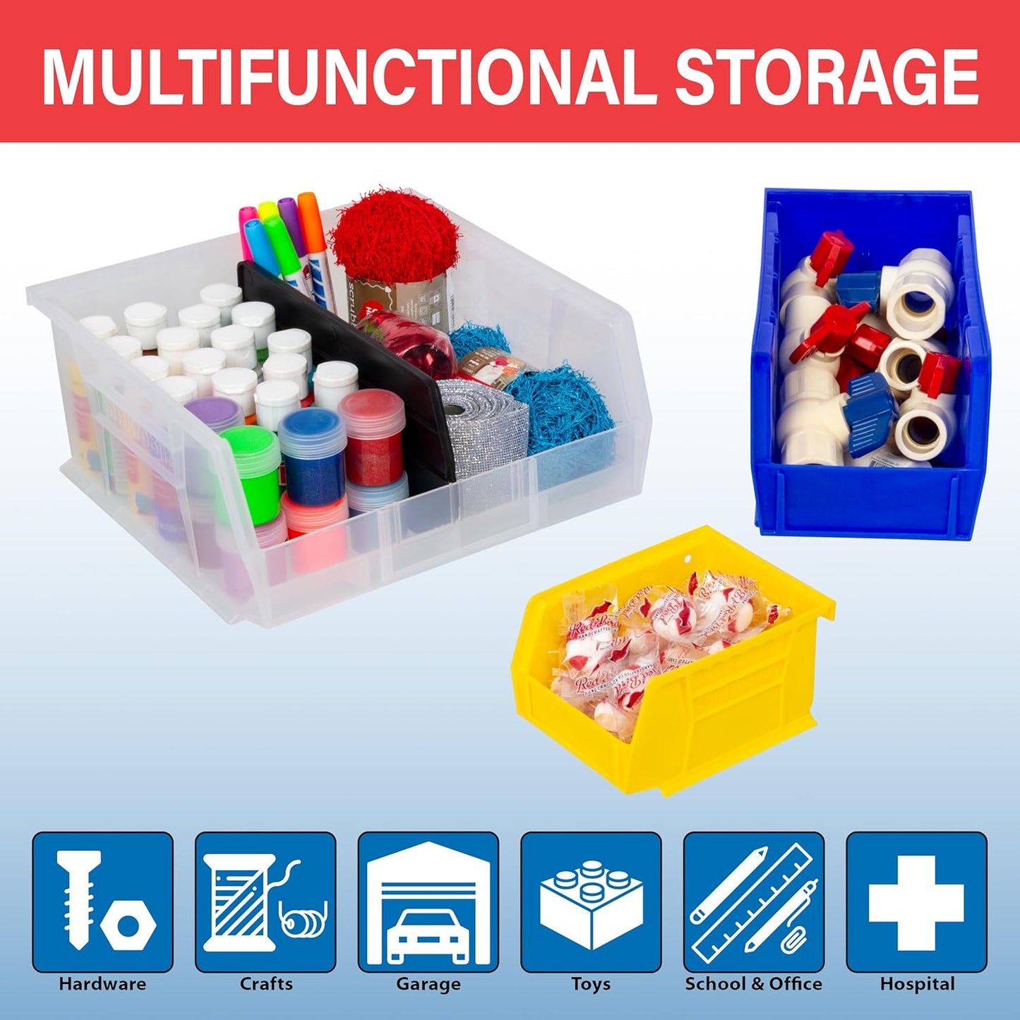 Akro-Mils Plastic Storage Bins - Space-Saving Stackable Organizers for Garage & Pantry | 11" x 11" x 5", Black, 6-Pack