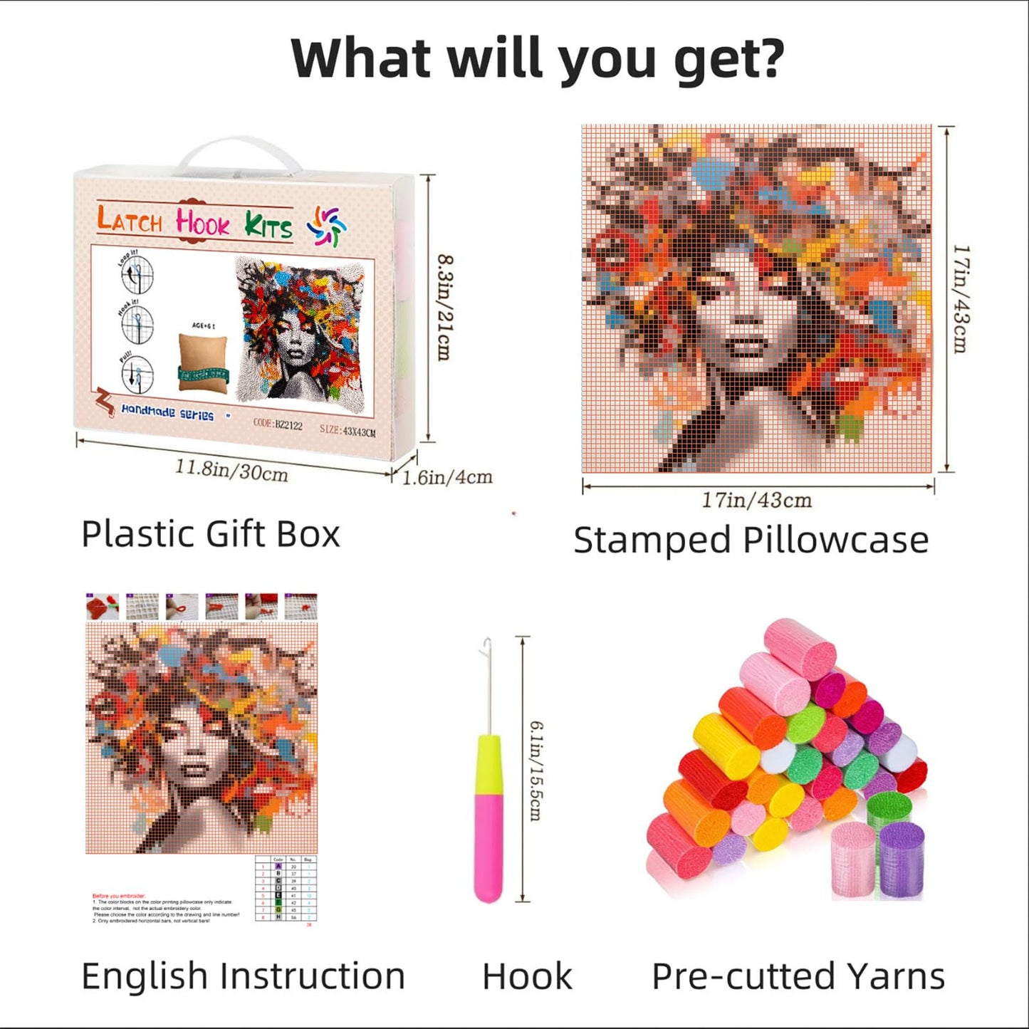 Graffiti Abstract African Woman DIY Latch Hook Pillow Kits for Adults Printed Pillowcase Crochet Yarns Hooking Handmade Pillow Cover Cushion for Home Sofa Decoration 17x17inch(1)
