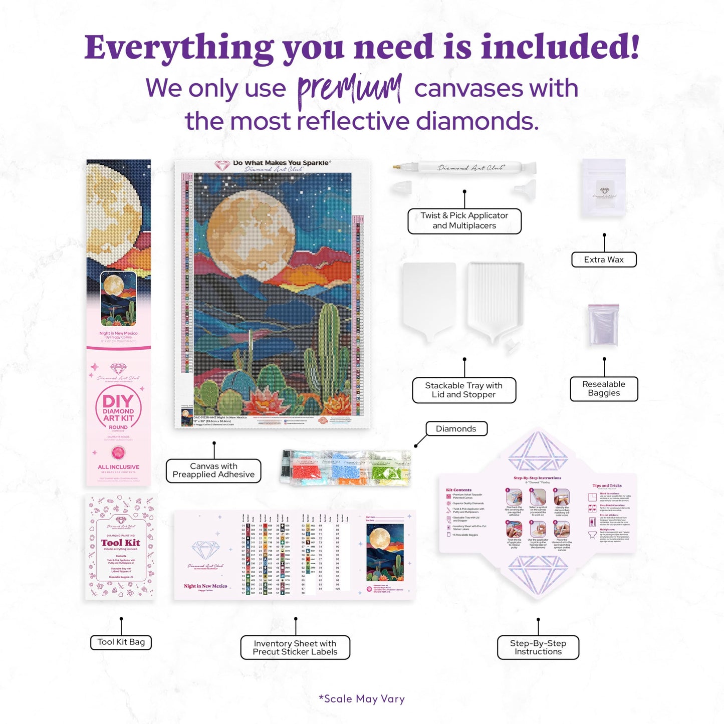 DIAMOND ART CLUB Night in New Mexico Diamond Painting Kit, Fun DIY Crafts for Adults, Round Diamond Art Canvas, 13" x 20" (33 cm x 50.6 cm)