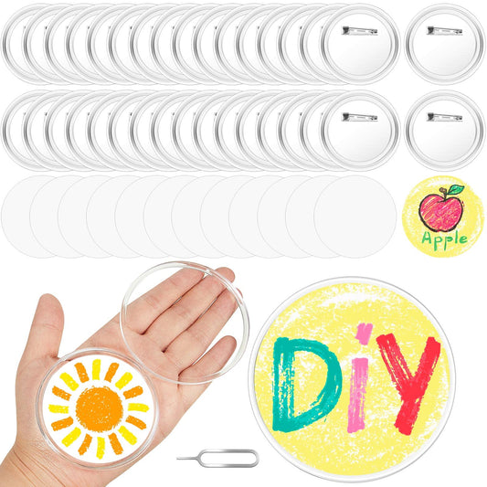XunYee 25set/80pcs Clear Button Pins Kit 3 Inch, DIY Button Maker Badges with Blank Inserts & Removal Tool, No Press Machine Needed, Craft Pins for Independence Day, Soccer Party Favors