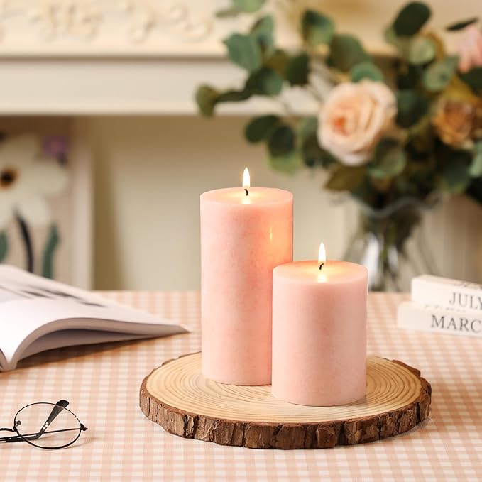 3x6 inch Pink Pillar Candles Set of 3, Unscented Pillar Candle, Dripless and Smokeless Large Candles, Candle for Home Decor, Dinner Table,Weddings, Holidays