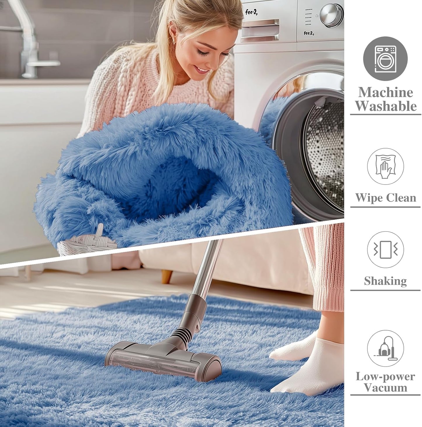 OLANLY Area Rugs - Soft Fluffy Shaggy Indoor Carpet for Living Room & Bedroom | 4x5.9 ft, Blue