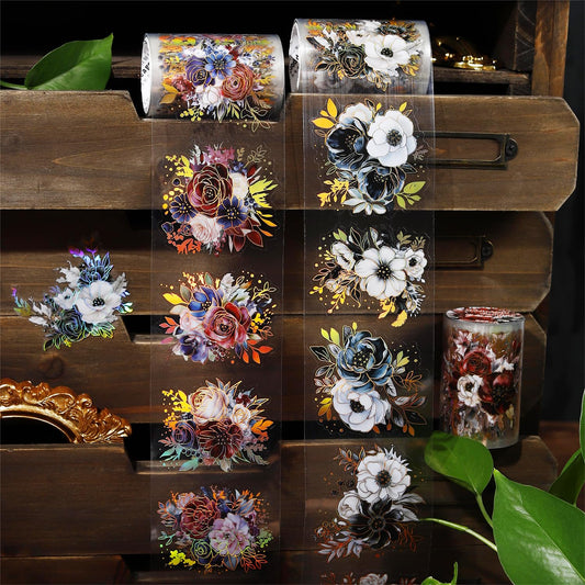 Alideco 6pcs Decorative Adhesive Tapes Vintage Botanical Flowers PET Tape Great for Bullet Journal Supplies, Arts, Scrapbook, DIY Crafts, Planners (wuyehuayuan)
