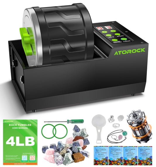 A1 Professional Rock Tumbler Kit, 4LB Extra-Large Barrel with Cutting-Edge Brushless Motor, Adjustable Speed & Timer, Durable Metal Base for Adults & Rock Collectors – Includes Full Accessories