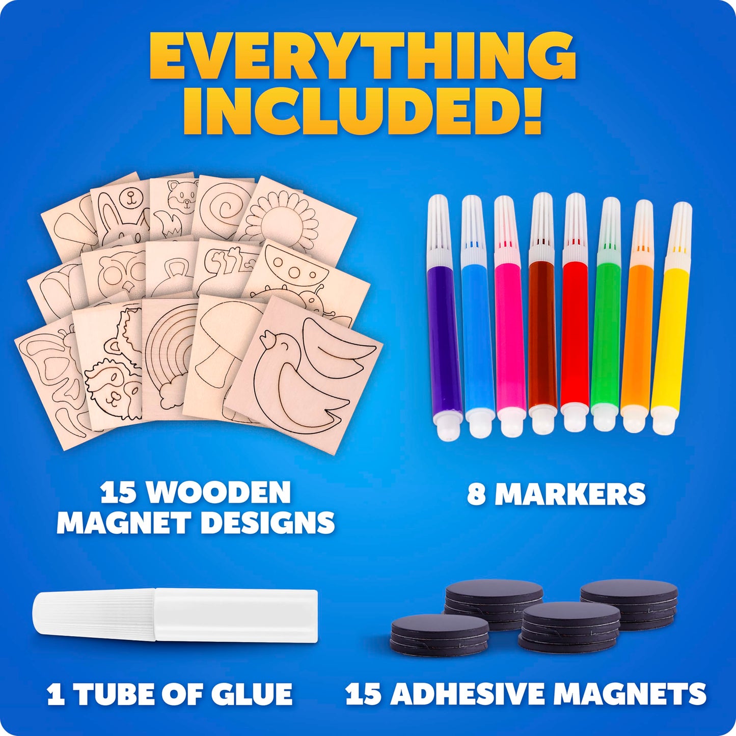 Blue Marble Wooden Magnet Craft Kit - Create & Paint 15 Nature-Themed Magnets with 8 Watercolor Pens, Magnet Art Kit, DIY Magnets for Kids, Magnet Arts and Crafts, Magnet Painting Kit for Kids