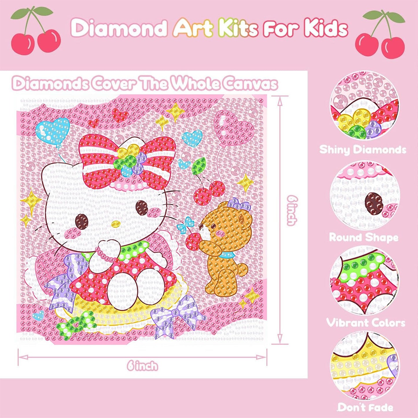 Sretoul 4 Pack Cartoon Diamond Art Kits for Kids - Kid Diamond Art Painting Kit Cartoon, Cute Gem Arts for Kids Ages 4 6 8 12, Easy DIY Crystal Gem Kits for Children Girls Boys Gifts (6x6 inch)