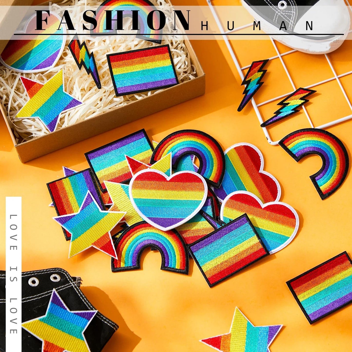 Yuxung 50 Pcs Rainbow Patches Embroidered Iron on Back To School Patches Self Adhesive Appliques Assorted Flags Heart Star Sew on Patch for Teacher Student DIY Craft Clothing Hat Backpack Jeans Jacket