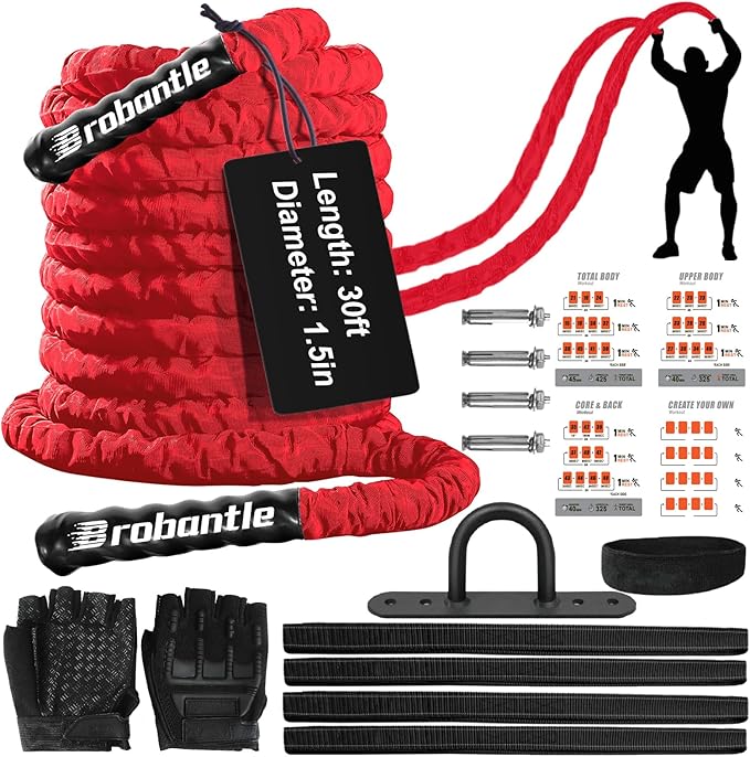 Battle Rope 1/1.26/1.5/2 Inch Diameter,Pink 30FT/40FT/50FT Exercise Workout Ropes for Home Gym Heavy Weighted Training Rope for Working Out