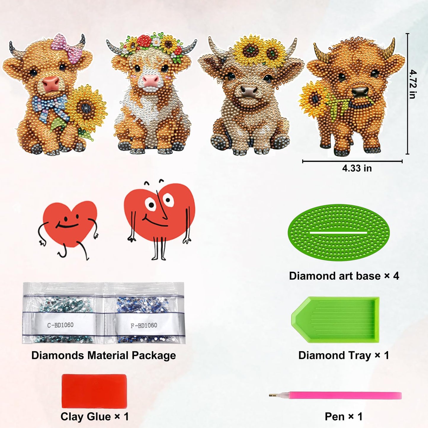 Crystallyn Highland Cow Diamond Art Kits for Adults, Stand Up Cow Diamond Painting Kits for Adults Beginners, 5D DIY Diamond Art Full Drill Gem Art Tabletop Decor