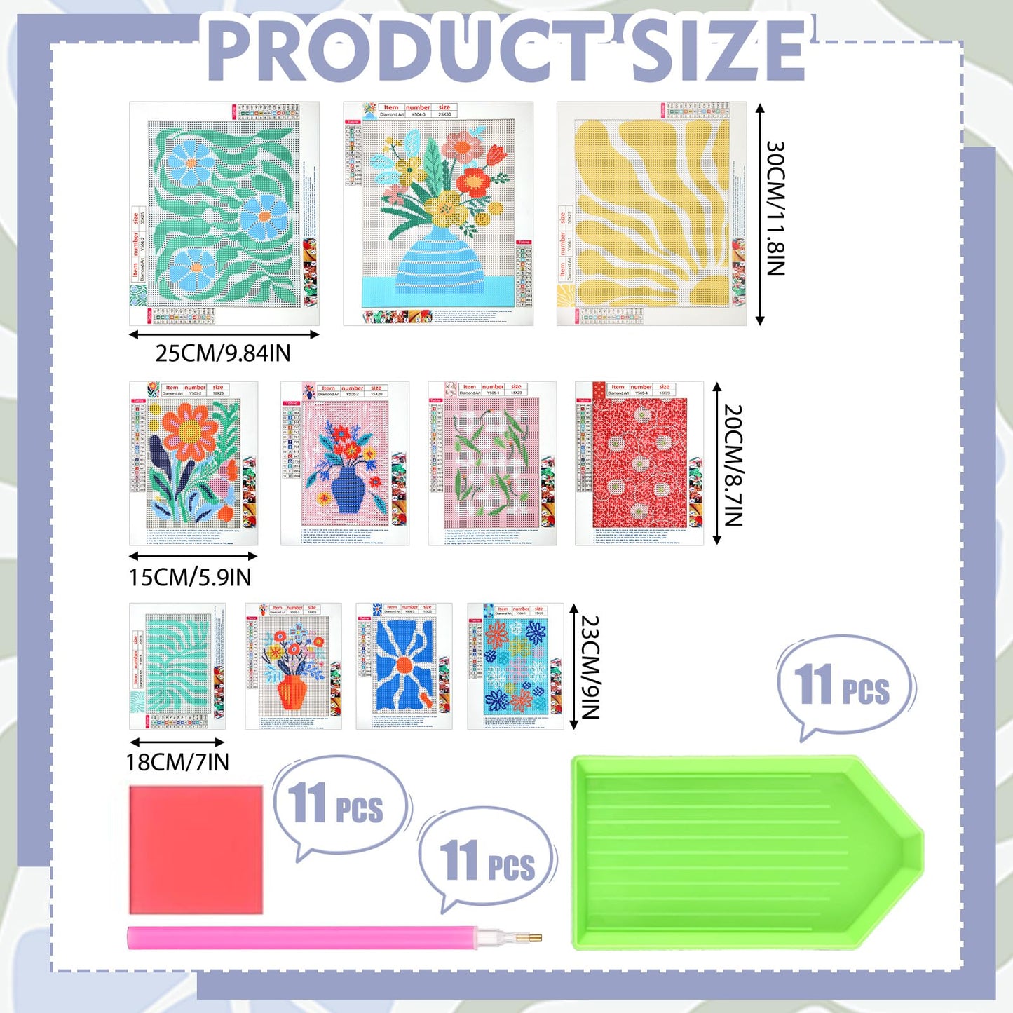 Yerliker 11 Pcs Floral Diamond Art Kits for Adult Diamond Painting Kits Flower Aesthetic Wall Crafts Aesthetic Room Decor 5D Art Set DIY Craft for Beginner Home Wall Gift 3 Size