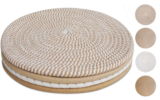 GravGrow 10 Inch Trivets for Hot Dishes, Large Trivets for Hot Pots and Pans, Thicken Heat Resistant Round Place Mats Woven Table Mats, Boho Placemats for Kitchen Dining Table, 4 Pcs