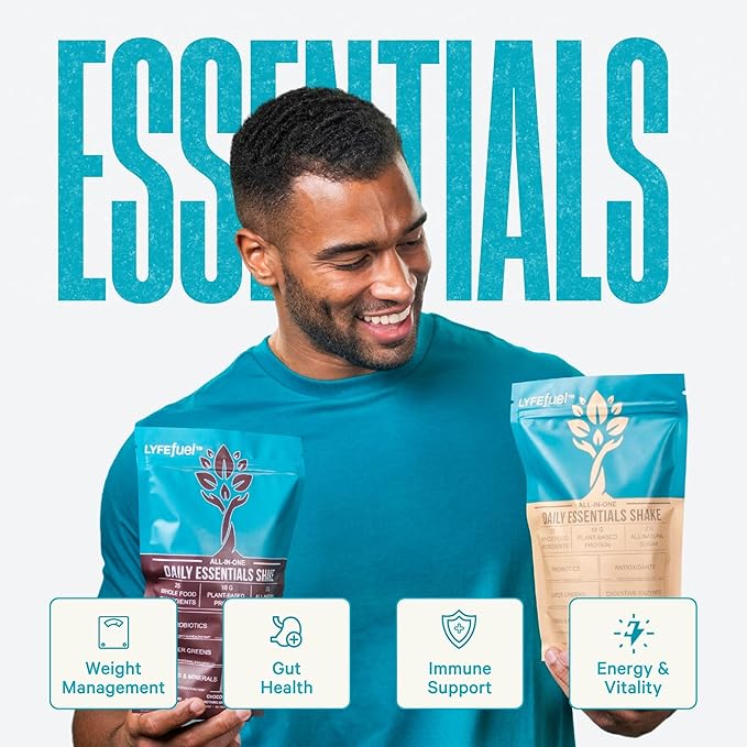 LyfeFuel All-in-One Essentials Nutrition Shake | Complete Meal Replacement Powder | 50+ Superfood Blend, 18g Plant-Based Protein - Chocolate, 24 Servings