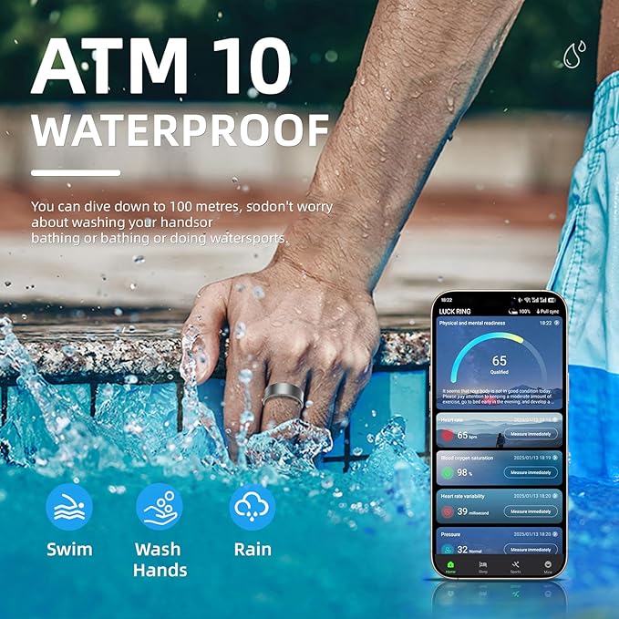 Smart Ring for Women Men, Health Fitness Tracker, 10ATM Waterproof Ring for iOS and Android, No Subscription Fee (Black, 12)
