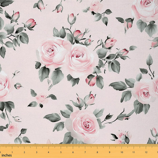 Rose Fabric by The Yard Watercolor Pink Rose Decorative Fabrics for Sewing Supplies Botanical Garden Plants Romantic Style Fabric for DIY Soft Flannel Polyester No Stretch 2 Yards,72" L x 59" W