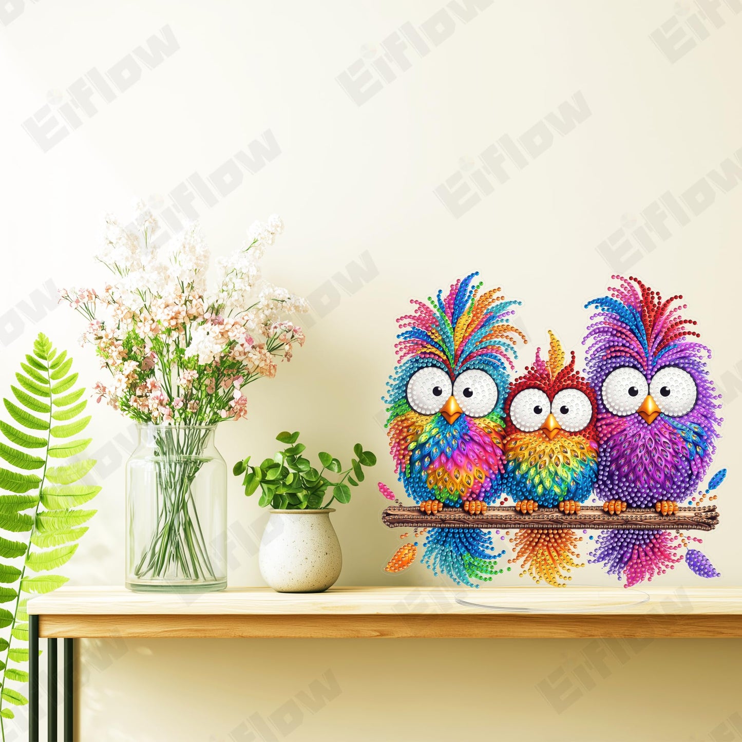 Eiflow Desktop Diamond Art Kit for Adults, DIY Table top Diamond Art Painting with Stand, Acrylic Stand Up Gem Painting Ornament Tabletop Gem Paintings for Adults(Birds)