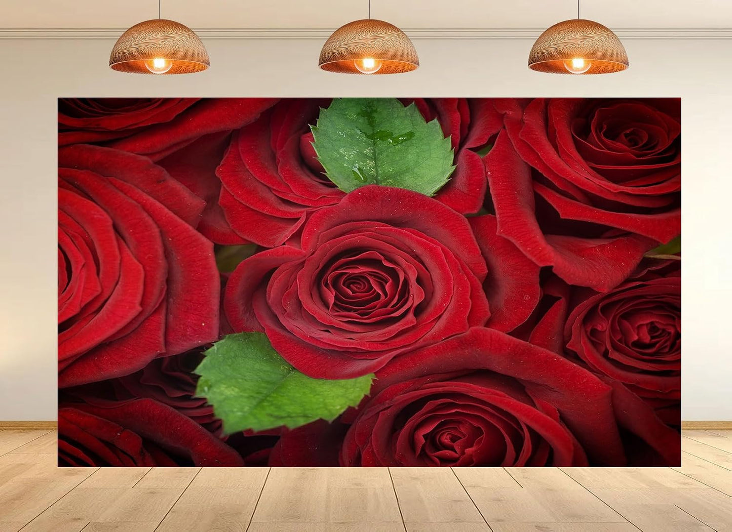 UPXIO 10x8ft Red Roses with Green Leaves Backdrop Romantic Floral Bouquet Photo Background Tapestry for Valentine's Day